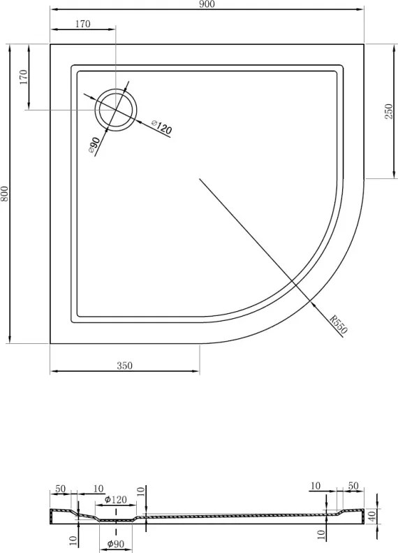 Mexen Flow félköríves aszimmetrikus slim bal 90 x 80 cm, fehér fényes - 46Q108090L