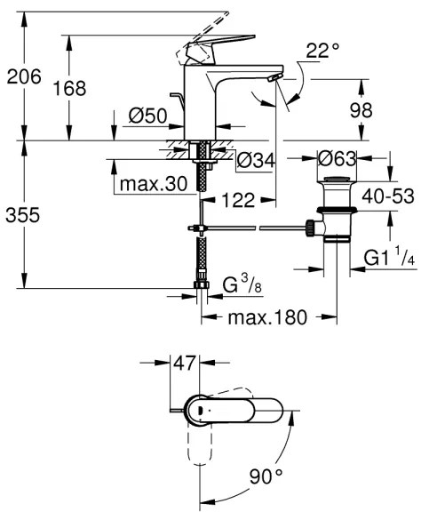 GROHE 2339600E -mosdócsaptelep EUROSMART COSMOPOLITAN DN 15 méret M króm