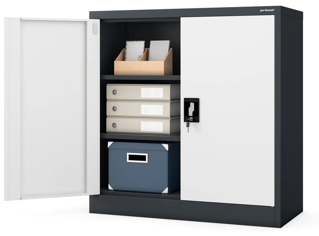 Alacsony fém irattartó szekrény BEATA, 900 x 930 x 400 mm, antracit-fehér