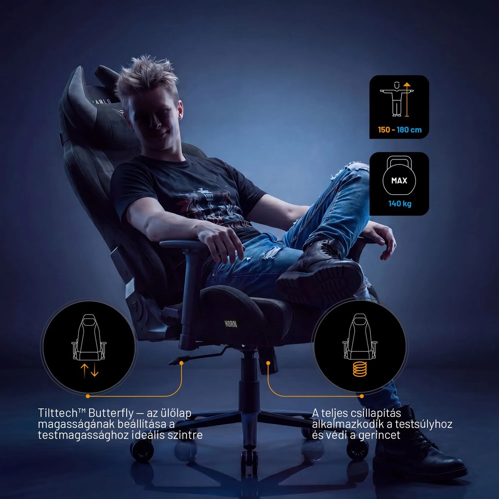 Gamer szék szövet fekete Normal Size: Diablo X-Horn 2.0 Burned Black