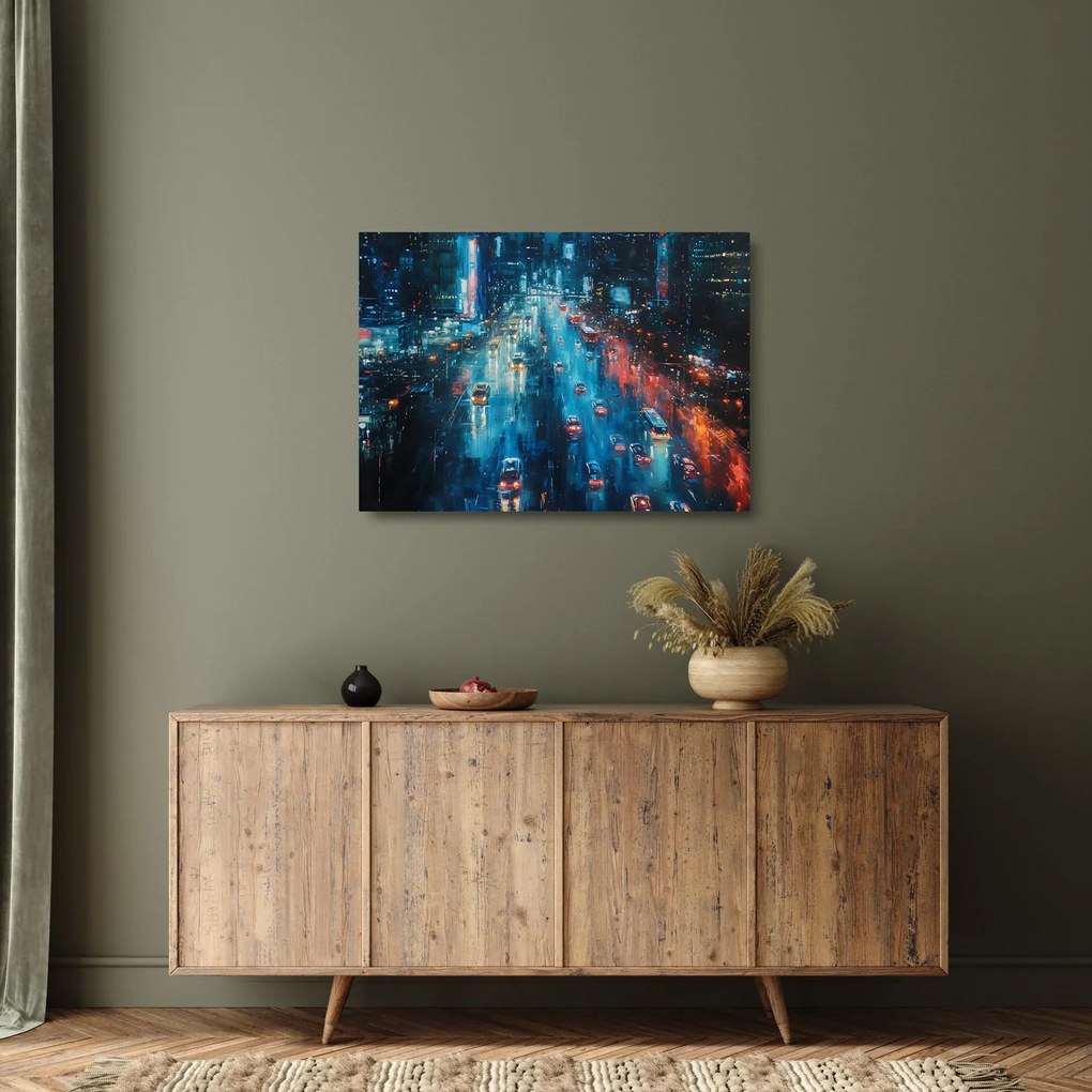 Üveg kép - Nagyváros, olajfestmény (70x50 cm)