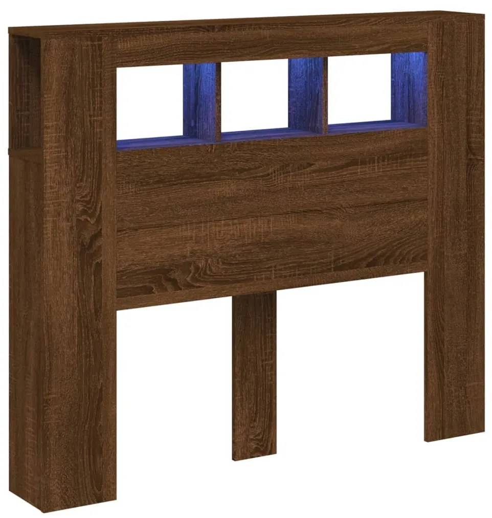 barna tölgyszínű szerelt fa LED-es fejtámla 120x18,5x103,5 cm