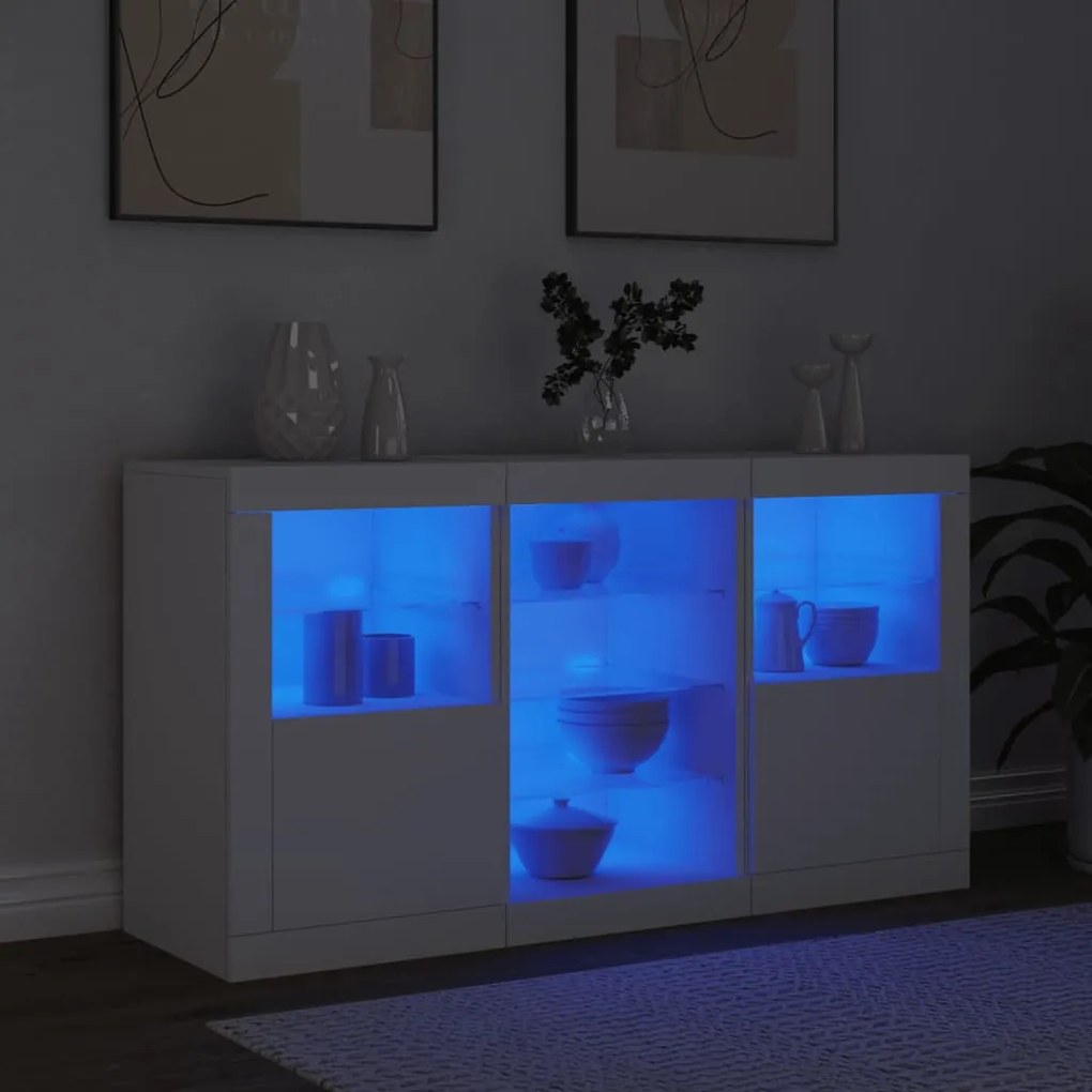 fehér tálalószekrény LED-világítással 123 x 37 x 67 cm