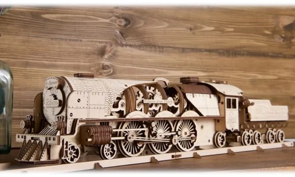 Ugears - 3D fa mechanikus puzzle V-Express gőzmozdony pályával