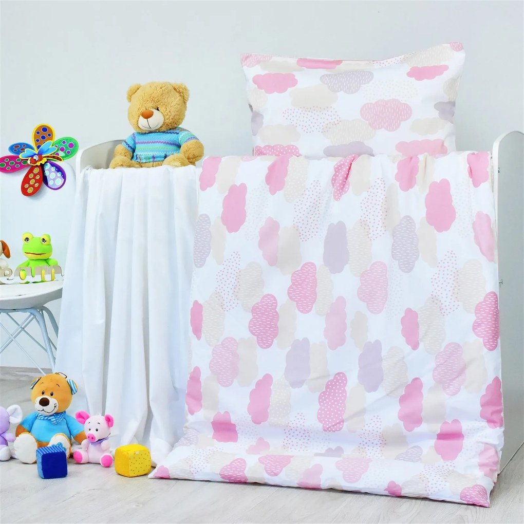 EMI felhős rózsaszín gyerek ágyneműhuzat: Standard egyszemélyes szett 1x (200x140) + 1x (90x70) cm