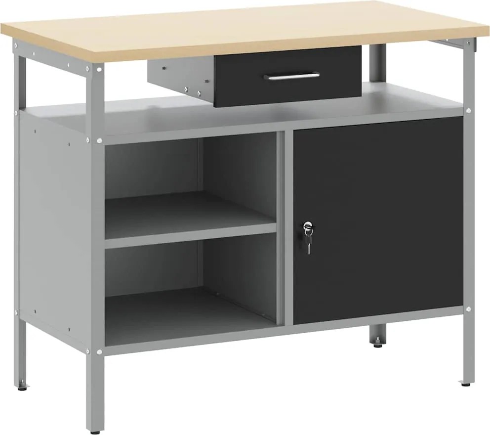 vidaXL Munkapad Fekete és Szürke 100 x 55 x 85 cm Műszaki fa és acél