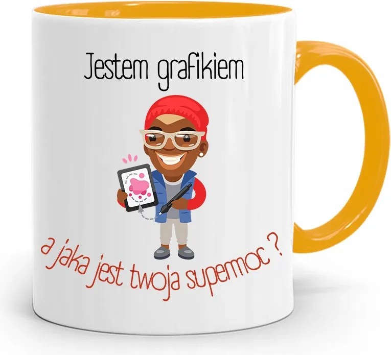 Sárga Bögre Ajándék Grafikusnak Grafikus Vagyok, fényképes nyomattal