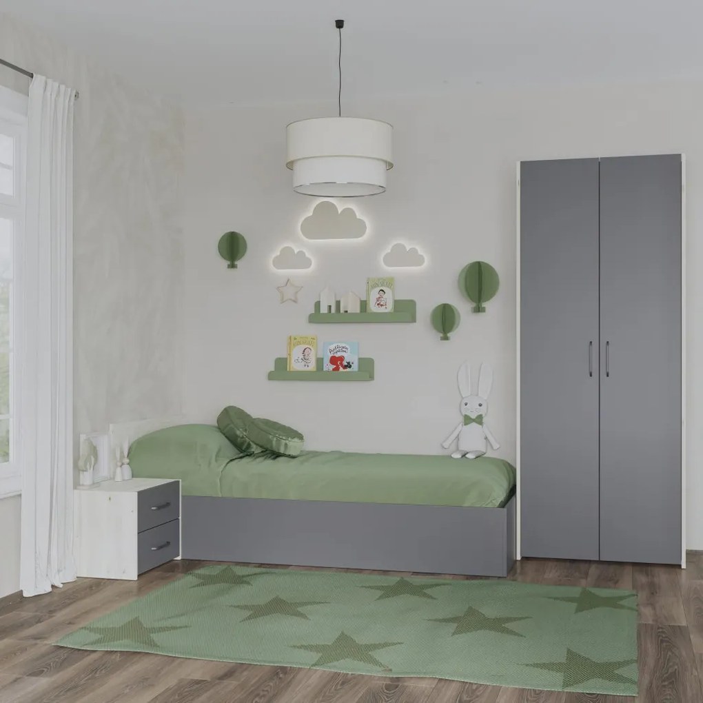 Malmo V18 hálószoba szett 90 x 200 cm-es ággyal, Fehér tölgy / Antracit