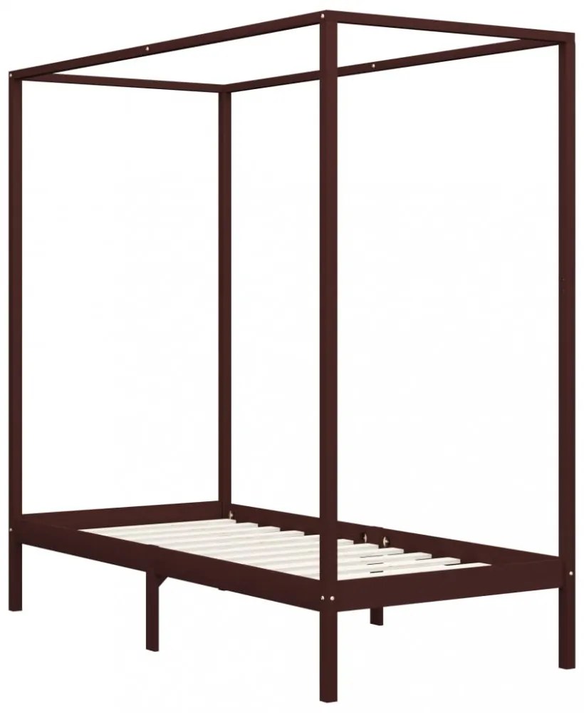 sötétbarna tömör fenyőfa baldachinos ágykeret 100 x 200 cm