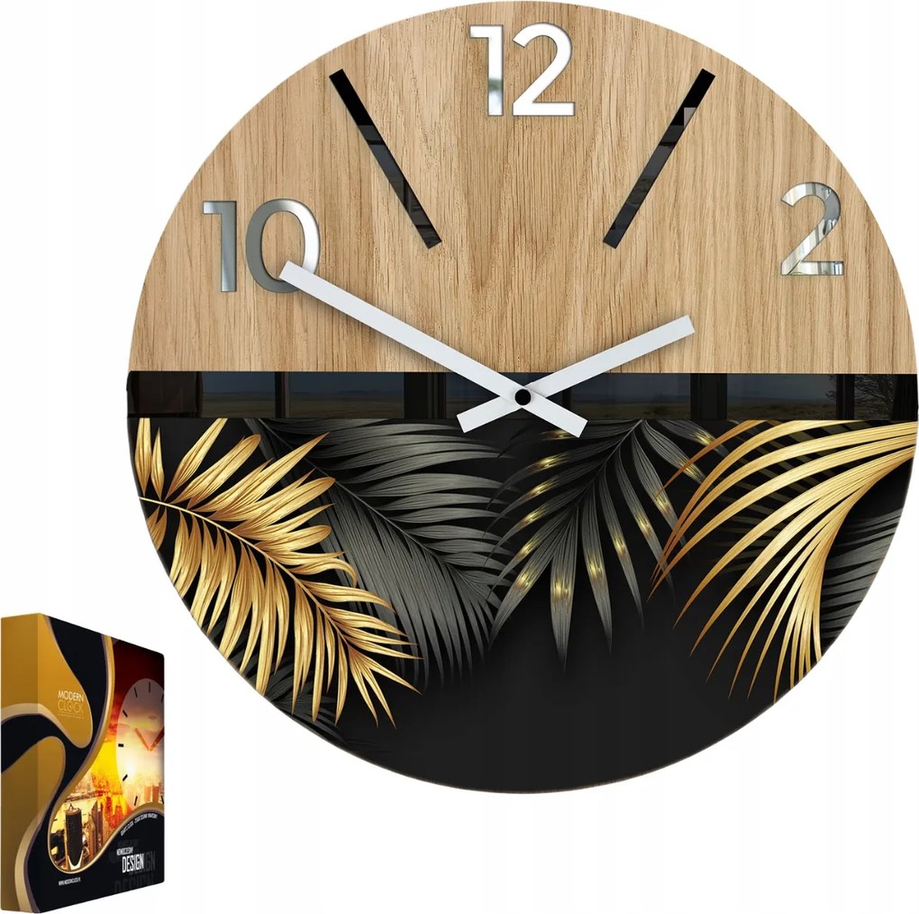 Falióra Fa Tölgy Akril Arany 33cm Kerek Kvarc