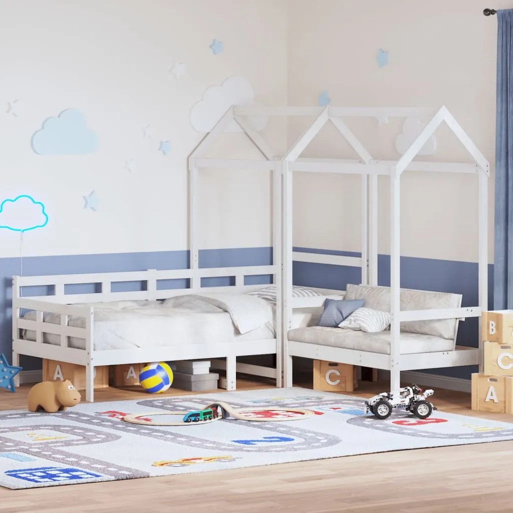 fehér tömör fenyőfa kanapéágy és pad tetővel 80 x 200 cm