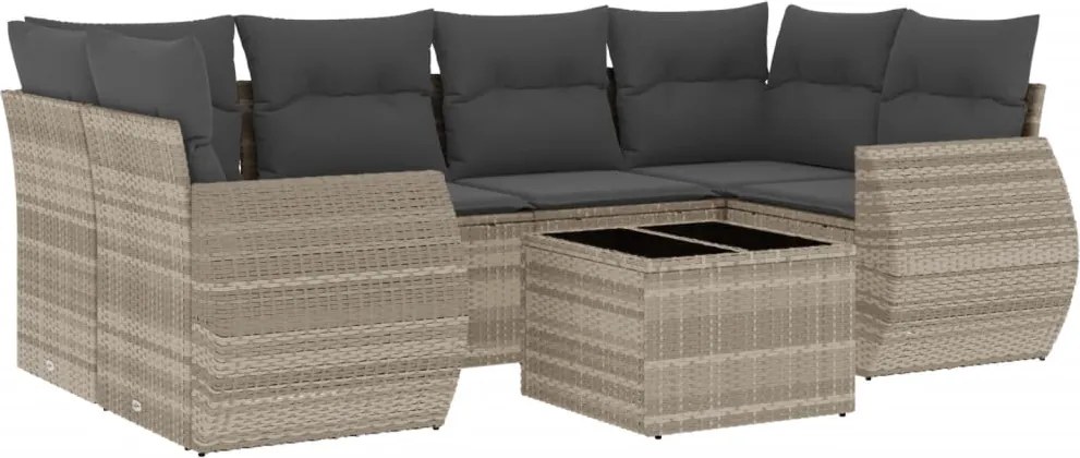 vidaXL 7 részes világosszürke polyrattan kerti ülőgarnitúra párnákkal