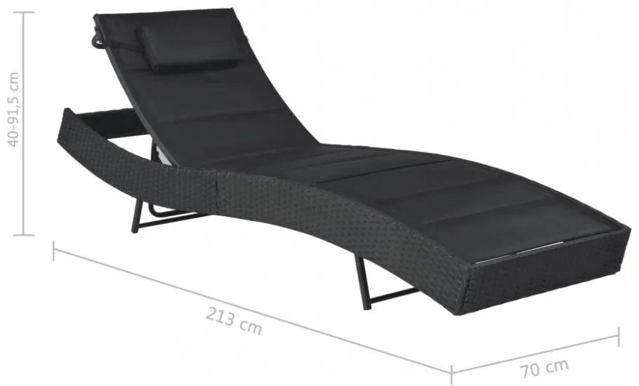 fekete polyrattan és textilén napozóágy