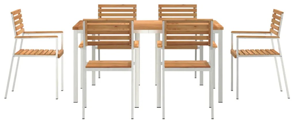 7 Részes Kerti Étkezőszett Tömör Fa Tík, Kültéri Étkezőasztal 150x90x75 cm Tömör Fa Tík, Összecsukható Kerti Székek 2 db Tömör Fa Tík és Acél, Összecsukható Kerti Székek 4 db Tömör Fa Tík és Acél