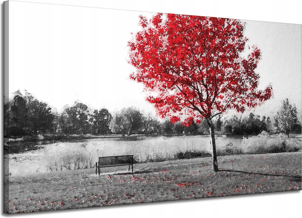 Vászonkép Szürke Piros levelek Kontraszt 120x70 cm