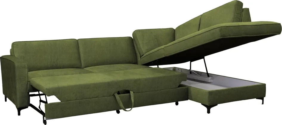 Széthúzható ülőgarnitúra, olíva zöld, jobbos, ERMON ROH