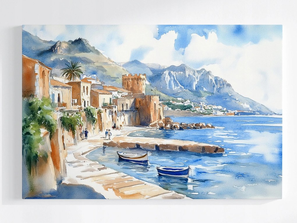 Poszter Tájkép Olaszország Szicília Tenger Marina Hajók 60x40