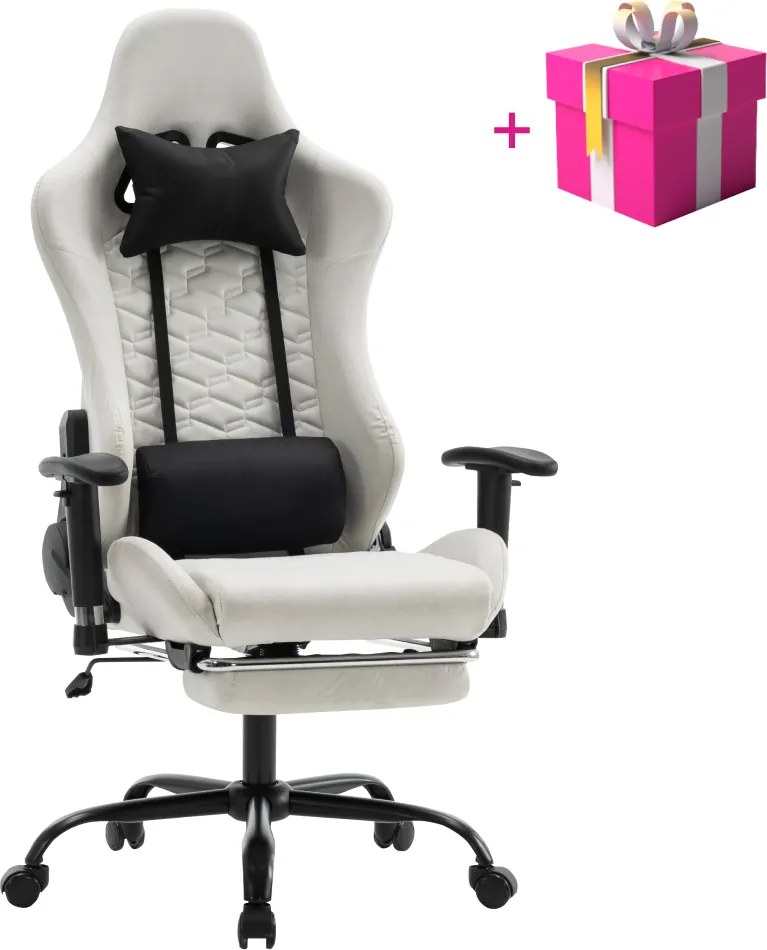 Irodai/gamer szék, fehér/fekete, teherbírás 150 kg, PAPIBAS
