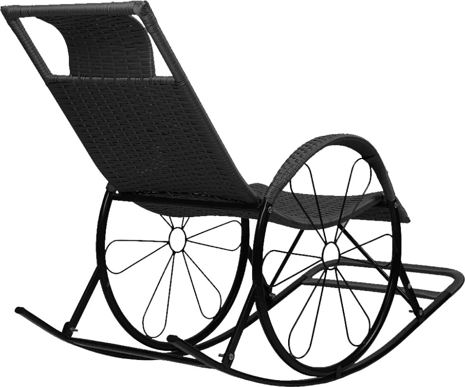 Hintaszék, rattan/fém, fekete, ROKIN