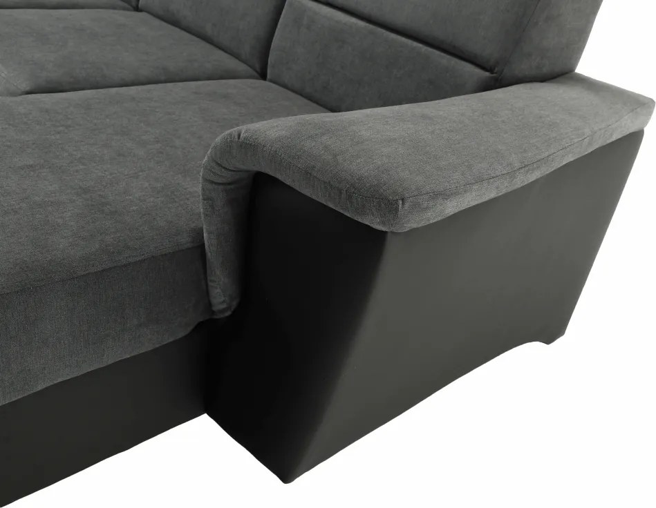 Ülőgarnitúra, műbőr fekete/szövet sötétszürke, balos, SANTIAGO U