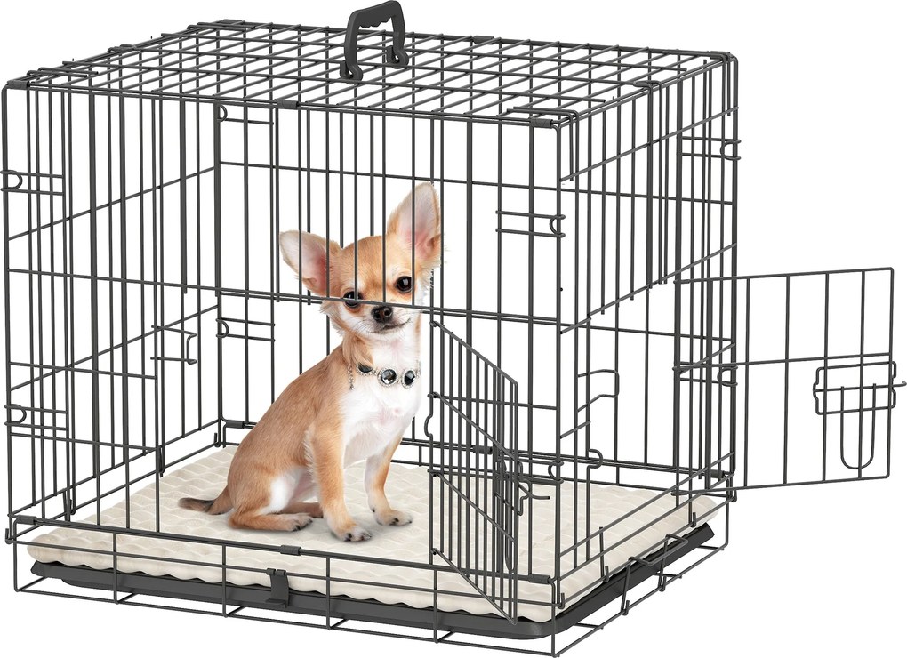 PawHut Kisméretű Kutya Ketrec Párnával, 2 Ajtóval, Levehető Tálcával és Fém Rácsos Váz 60x40x50 cm Fekete és Bézs | Aosom