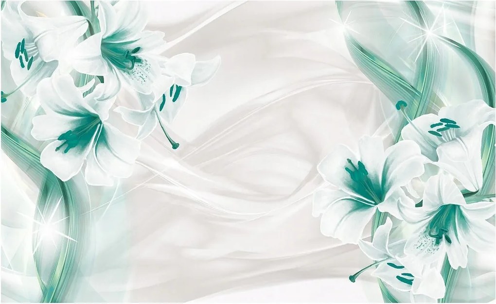 Tapéta Liliomok Kék akvarell elegancia hálószoba 368x254 vinil +ragasztó