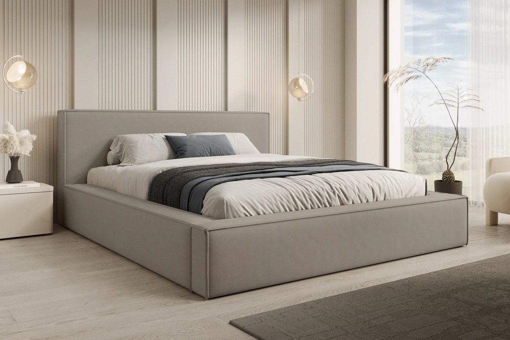 Nirello kárpitozott ágy 160x200 tárolóval - bézs Castel 15 bársony
