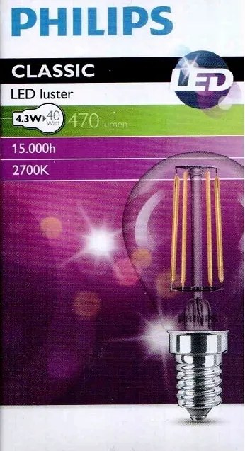 Led izzóLuster Cla Nd 4.3W=40W E14 827 P45 CL
