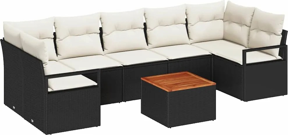 vidaXL Kerti Kanapé Szett párnával 8 pcs Fekete polirattan