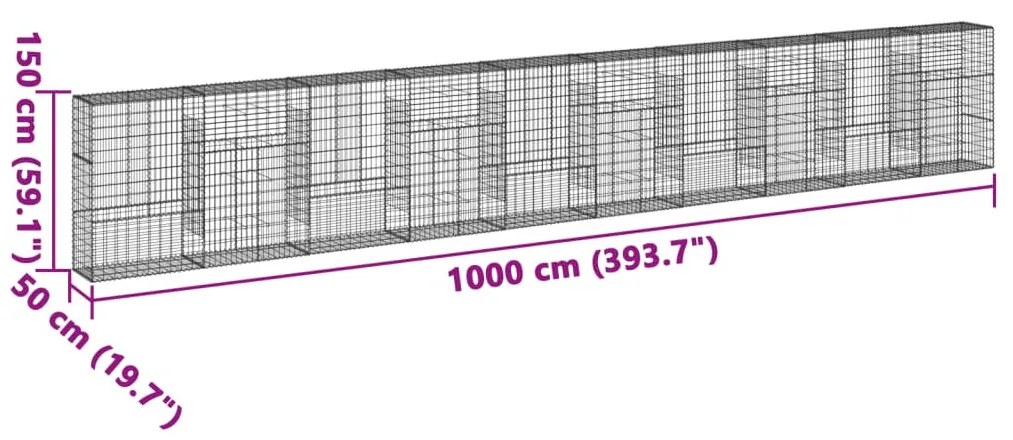 horganyzott vas gabion kosár fedéllel 1000 x 50 x 150 cm