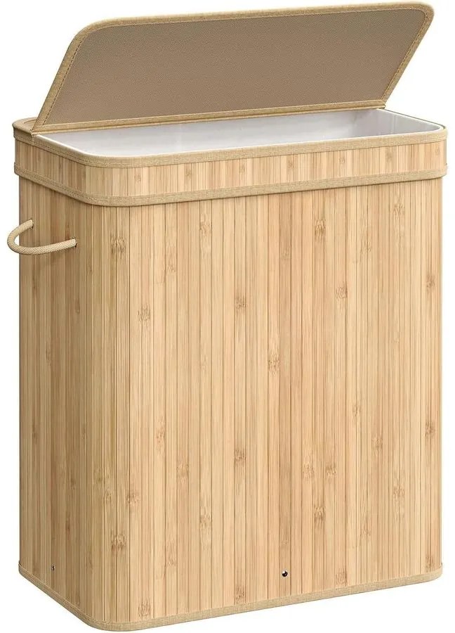 SONGMICS Ruháskosár fedéllel, 100 L-es bambusz szennyestartó