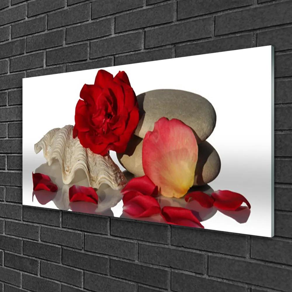 Modern üvegkép Rózsaszirmok Csendélet 125x50 cm
