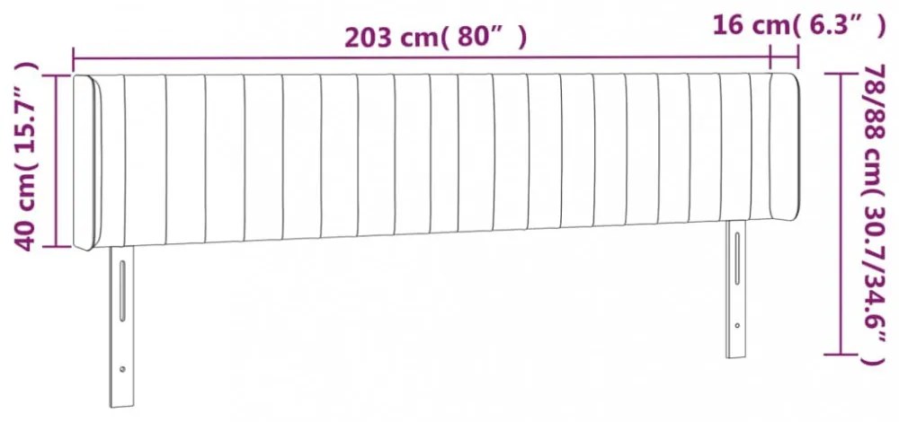 sötétkék bársony szárnyas fejtámla 203x16x78/88 cm