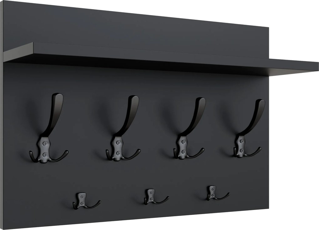 Loft akasztó 50cm Fekete 7 fogantyús Fekete Modern Ruhatartó