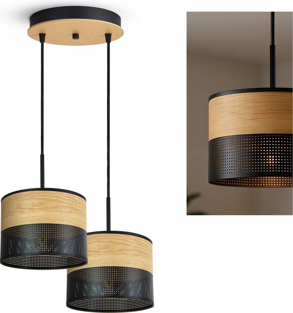 Mennyezeti lámpa függeszték csillár fekete fa 497-EZ2 asztal felett Loft Led