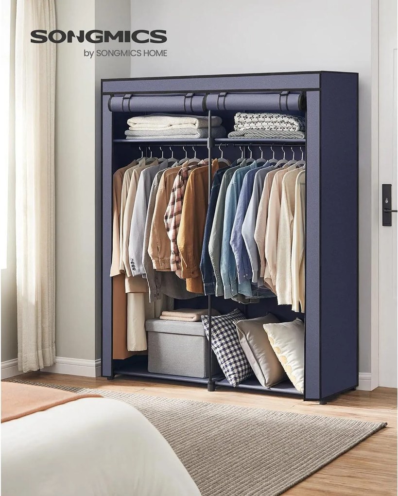 Szövet szekrény, ruhatartó elválasztóval, kék