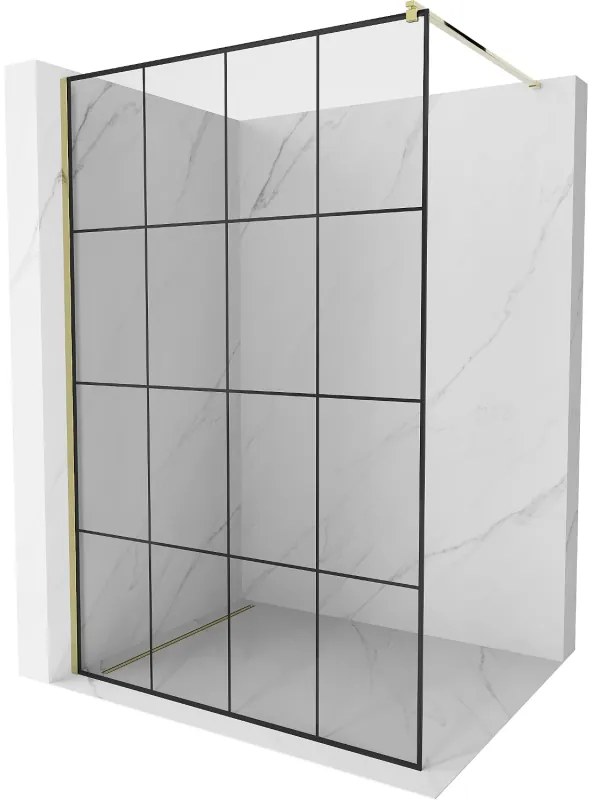 Mexen Kioto zuhanyparaván 130x200 cm 8 mm, arany profil, üveg fekete mintás 1, 800-130-101-01-77