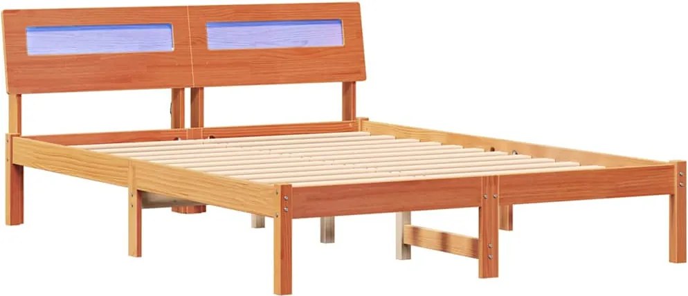 vidaXL Ágykeret fejtámlával Faggyú barna 140 x 190 cm Tömör fenyőfa