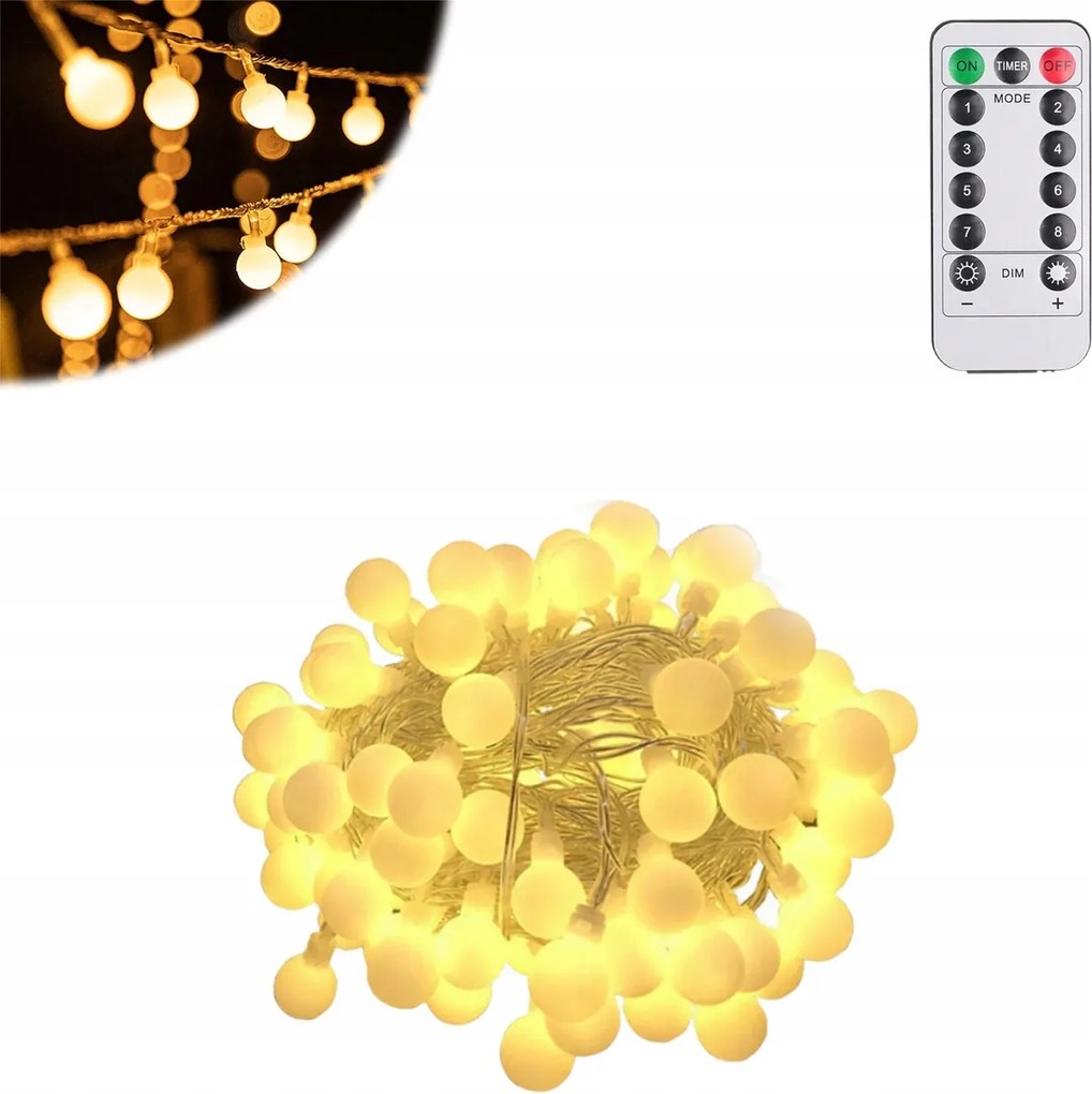 Kerti Fényfüzér Led Gömbök 15M Kültéri/beltéri