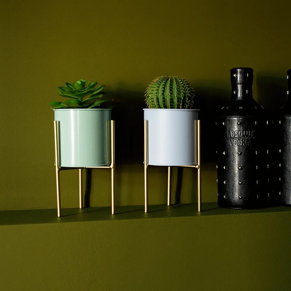 2 darabos virágtartó szett, kék/neo mint/arany, ROZEL SET