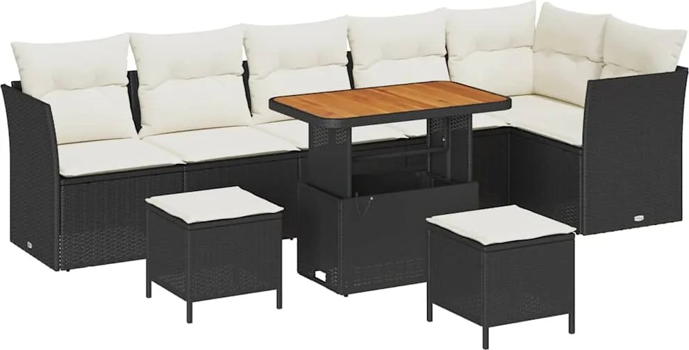 vidaXL Kerti Kanapé Szett 9 pcs Fekete polirattan