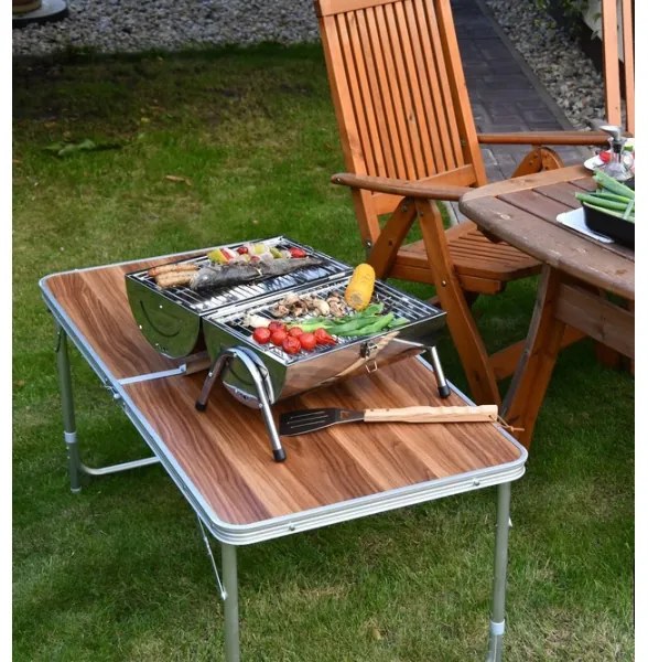 Hordozható faszén grill fényes króm