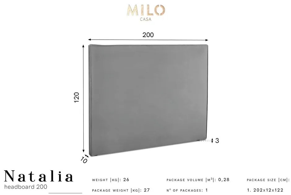 Világoskék ágytámla 200x120 cm Natalia – Milo Casa