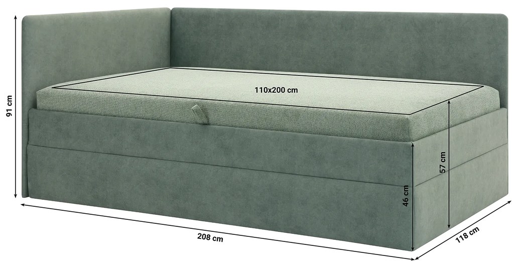 Egyszemélyes ágy 110 cm Optoman (zöld) (ágyráccsal és matraccal) (tárolóhellyel). 1098579