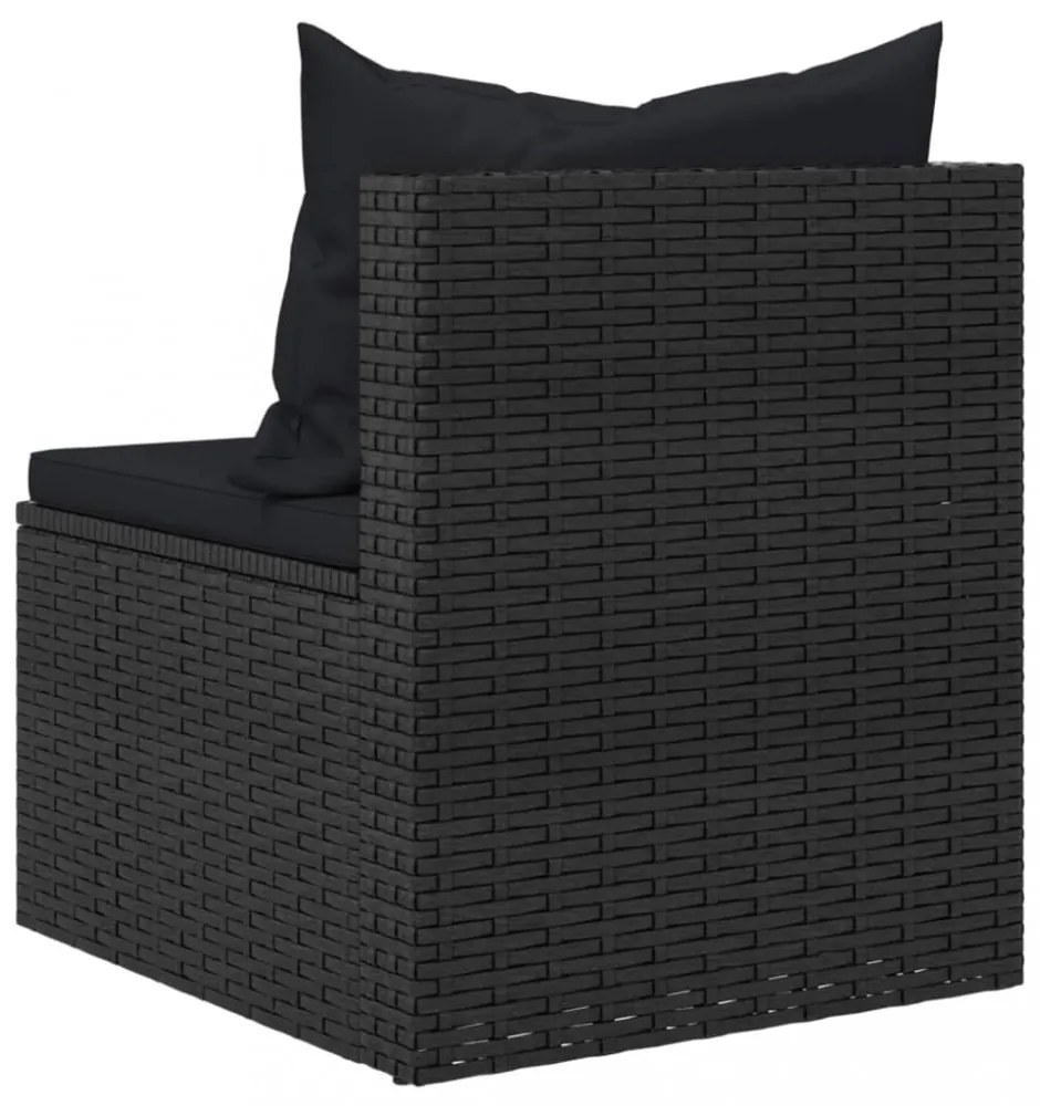 2 db fekete polyrattan kerti középső kanapé párnákkal