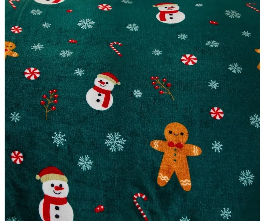 HÓEMBER ÉS GINGERBREAK zöld mikroplüss ágynemű + SOFT fehér mikroplüss lepedő 90x200 cm