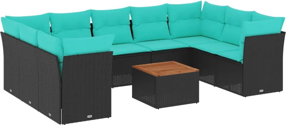 vidaXL 10 részes fekete polyrattan kerti ülőgarnitúra párnával
