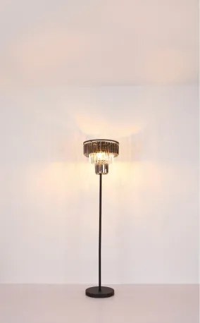 Globo 15695S Állólámpa fém fekete matt, füstszínű/átlátszó üvegkristályok, fekete PVC kábel, lábpedálos kapcsoló a kábelen, ø: 400mm, M: 1600mm, kábel hossza 1800mm, 3x E27 40W 230V izzók nélkül