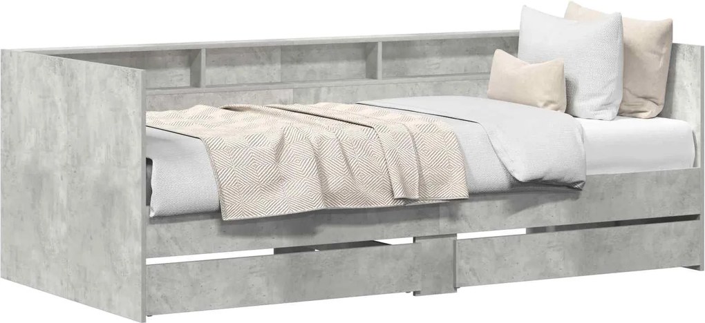vidaXL Nappali ágy fiókkal tárolóval Szürke 90 x 200 cm Faanyag
