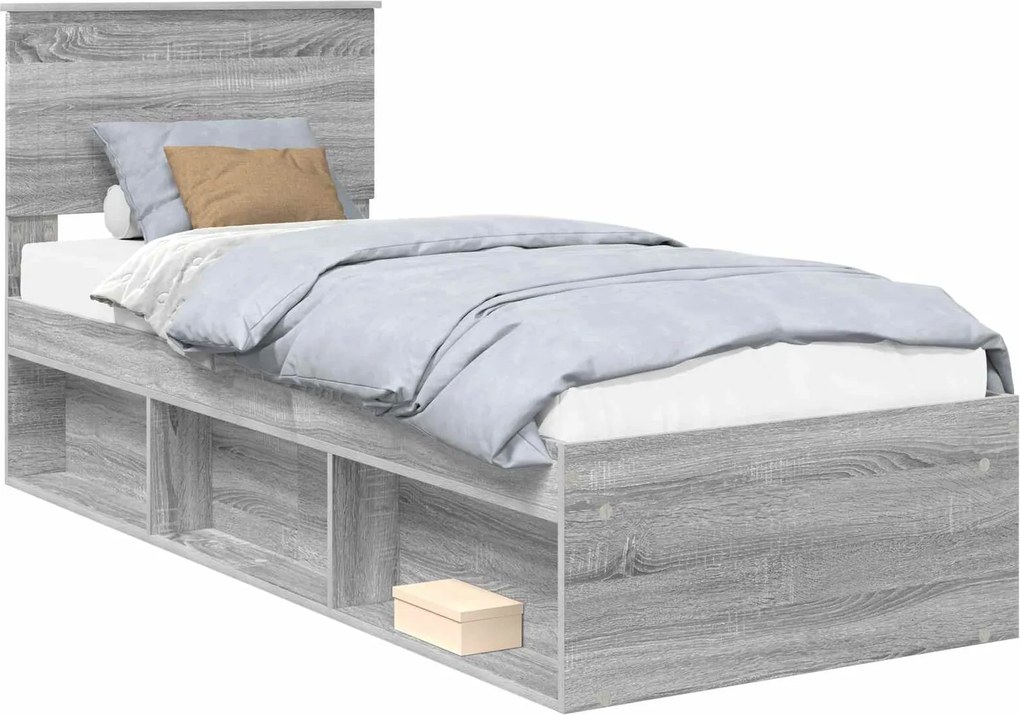 vidaXL Ágykeret fejtámlával Szürke Sonoma 75 x 190 cm Tömör fenyőfa